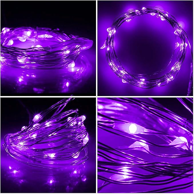 Twinkle Fairy Lights Battery Operated 3 Modes with Timer Firefly Lights 20 LED on 7.2 feet Silvery Copper Wire for DIY Wedding Party Christmas Halloween Centerpiece Decorations 15 Pack (Purple)