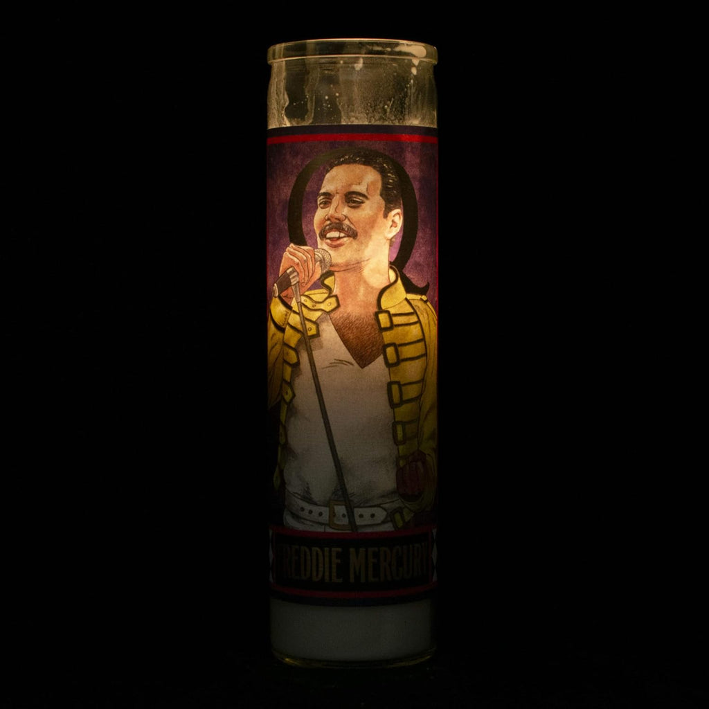 The Unemployed Philosophers Guild Freddie Mercury Secular Saint Candle - Unscented 8 Inch Tall Glass Prayer Votive, Made in the USA, Vegetarian Wax