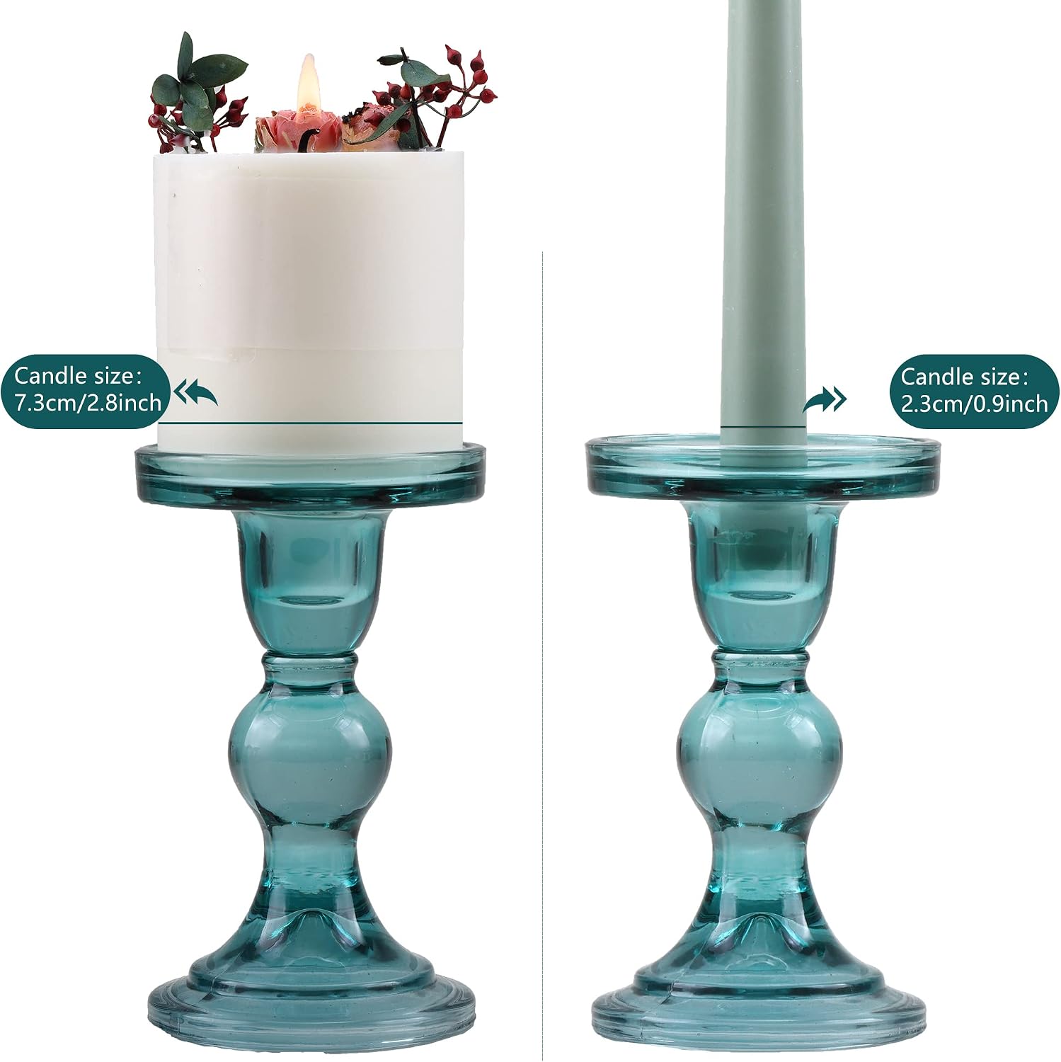 GMWD 3 Pcs Glass Candle Holder Set Clear, Green Candlesticks Holders Pillar Taper Candles Tealight Stand for Wedding Centerpieces Home Decorations Dining Table