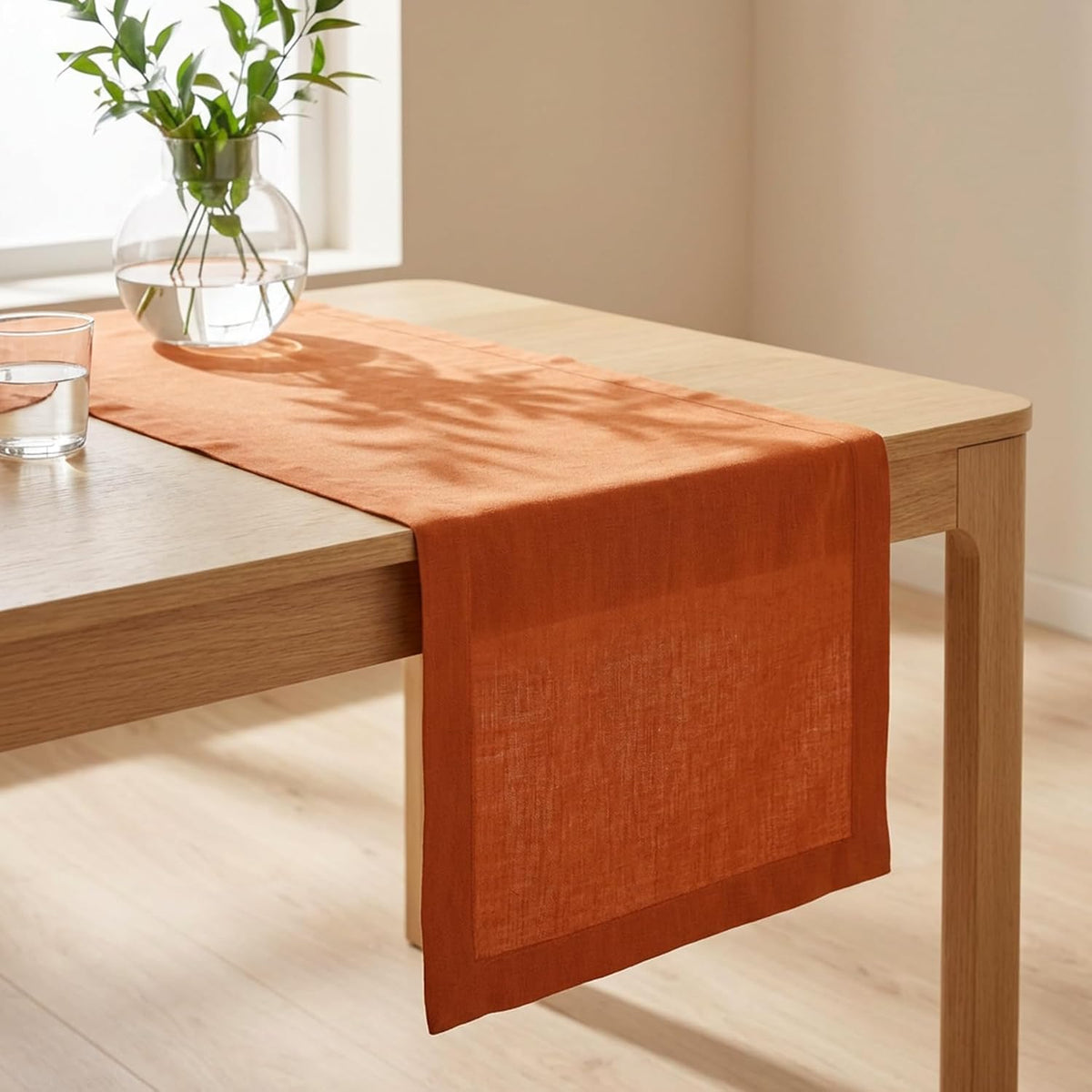 Solino Home 100% Pure Linen Table Runner 90 Inches Long, Orange 14 x 90 in