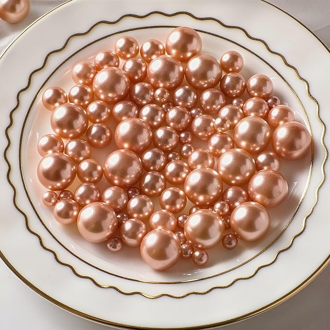 200 Pcs Vase Filler Beads Rosegold Pearl Beads for Vase No Hole Pearls for Centerpieces Vases Home Table Party Decor Wedding DIY 8/14/20mm