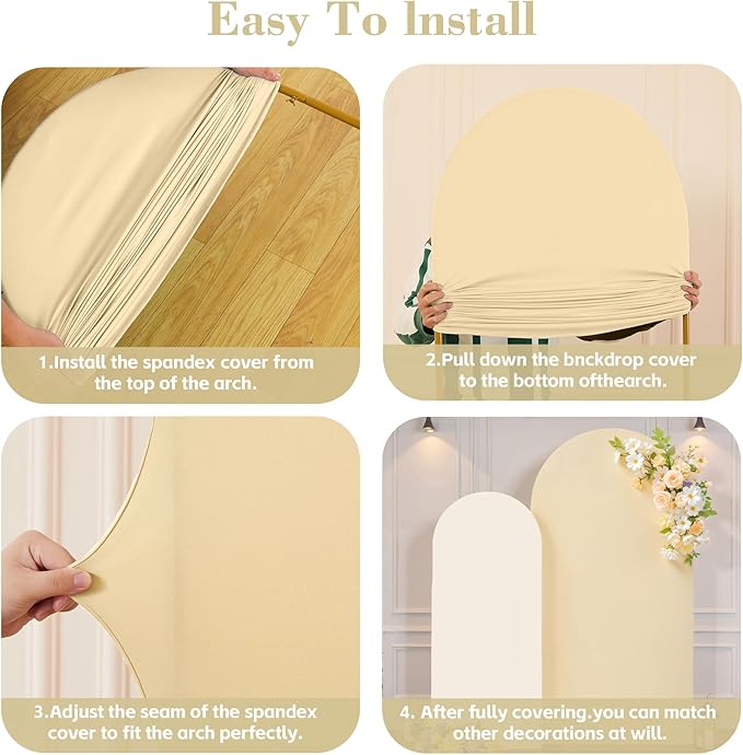 7.2FT 6FT Arch Backdrop Cover for Wedding, Set of 2 Stretchy Spandex Fitted Arch Stand Cover for Baby Shower, Birthday Party Decor, Chiara Backdrop Cover with Double-Sided Design(Ivory,Champagne)