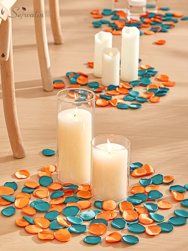 Serwalin 300Pcs Silk Rose Petals Fake Flower Petals Green Orange Artificial Rose Petals for Weddings Proposal Flower Girl Petals Aisle Flower Girl Basket Runner Bridal Shower Table Decor