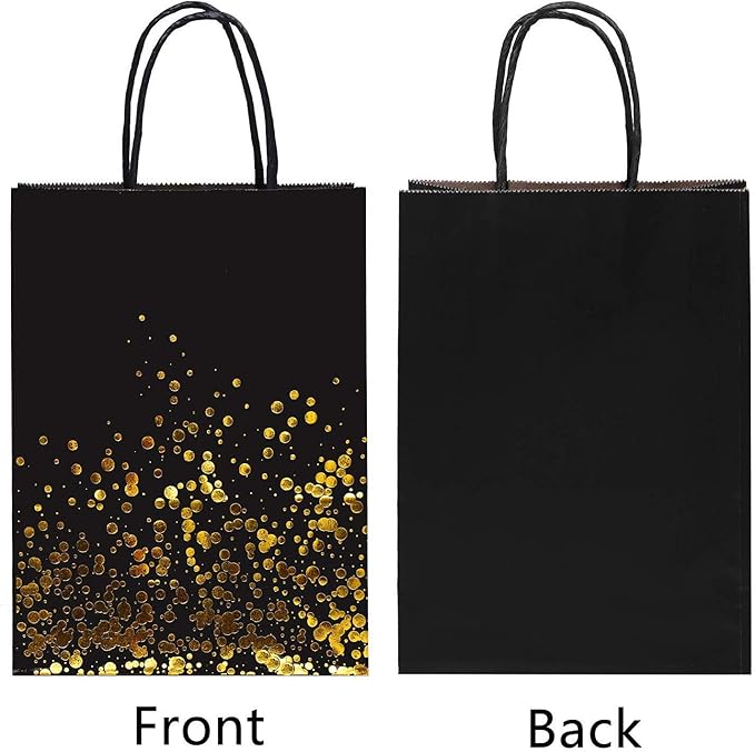Cooraby 30 Pieces Bronzing Gold Black Paper Kraft Polka Dot Party Bags With Handle for Party Favors and Hen Parties
