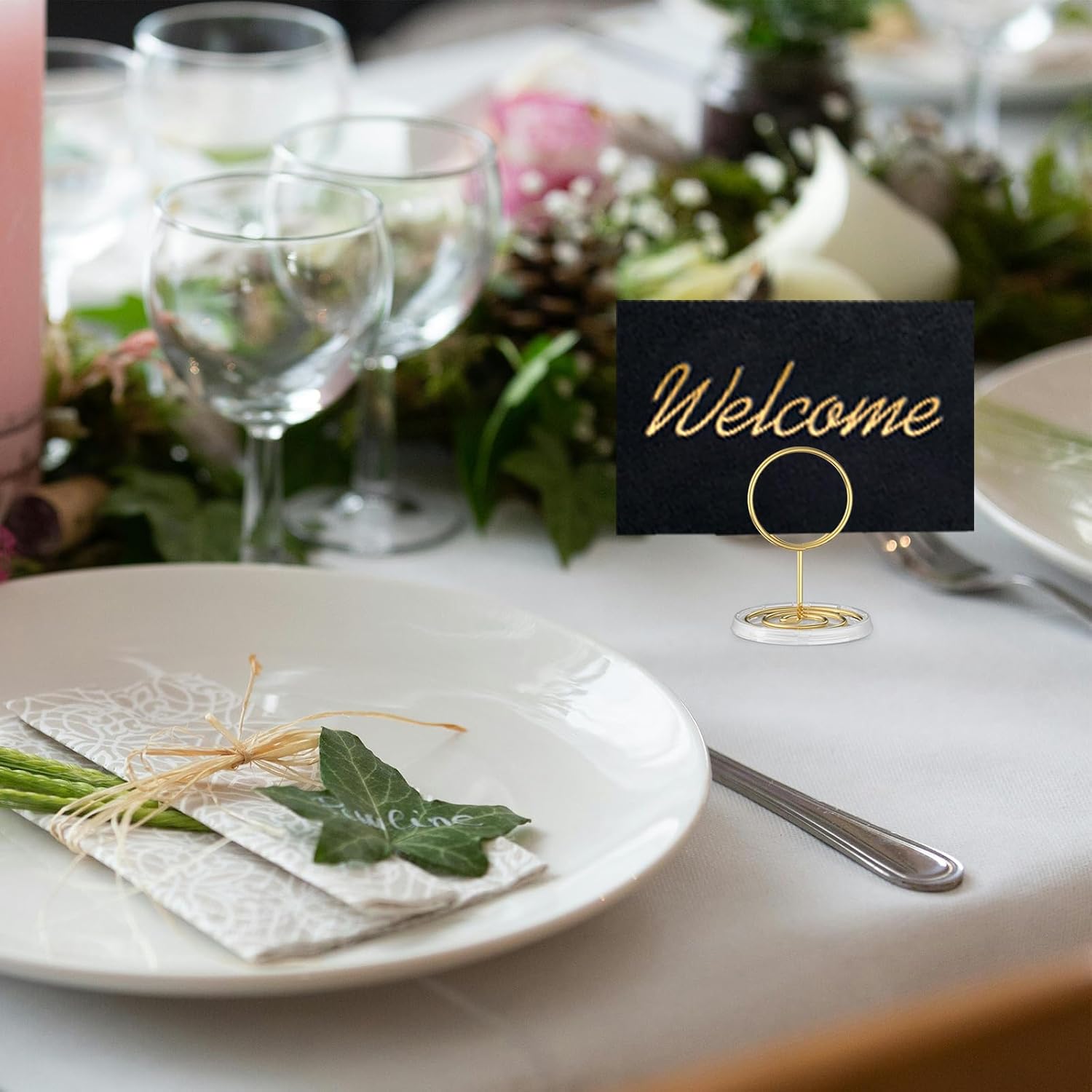 30 Pack Gold Table Number Holders with Clear Stable Base – Metal Place Card Holders for Table, Photo Picture Stands Card Holders for Wedding Party Banquet Restaurant Events (Gold)