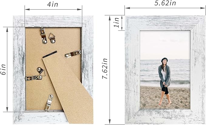 4x6 Picture Frame Set of 4, High Definition Glass Distressed White Frame, 4 x 6 Wood Photo Frames for Tabletop Display and Wall Mounting
