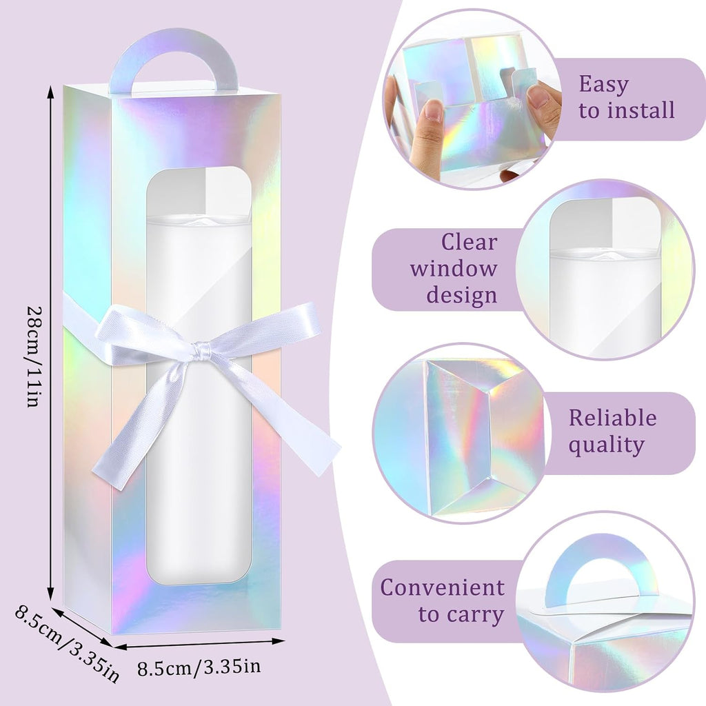 Ctosree 24 Pcs Tumbler Gift Box with Handle for 16-20 oz Clear Wine Glass Gift Box Sublimation Tumblers Heat Press Blanks Bottle for Christmas Wrapping Packaging(Holographic)