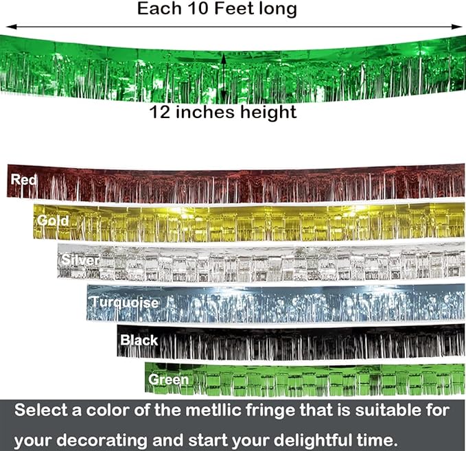 4 Pack Total 40 Feet Green Foil Fringe Garland Metallic Wall Hanging Drapes Tassel Skirting Tinsel Streamers Decorations for Parade Float Trailer Mardi Gras Party Birthday St. Patrick's Day