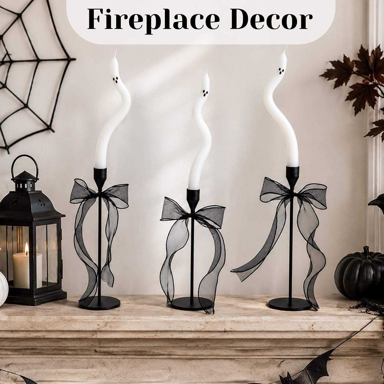 AYGXU Halloween Decorations indoor-3Pcs Twisting Ghost Candles Decor with Candle Holders,Ribbons,Vintage Candlestick Holders Decoration,Halloween centerpieces for Party Table Fireplace Decorations