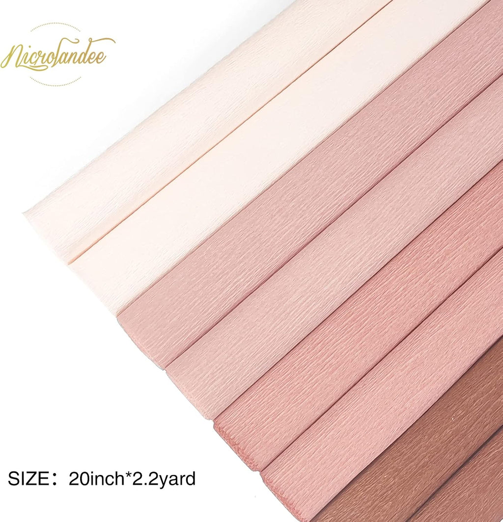NICROLANDEE 8 Rolls Rose Gold Premium Crepe Paper Rolls for DIY Gift Wrapping Paper Crafts Birthday Wedding Holiday Paper Flower, 20 inches Wide by 6.56 ft Long, 4 Colors