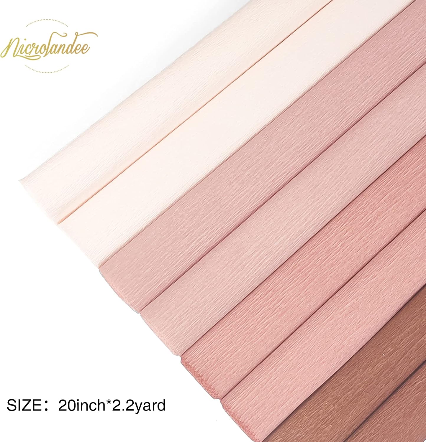 NICROLANDEE 8 Rolls Rose Gold Premium Crepe Paper Rolls for DIY Gift Wrapping Paper Crafts Birthday Wedding Holiday Paper Flower, 20 inches Wide by 6.56 ft Long, 4 Colors
