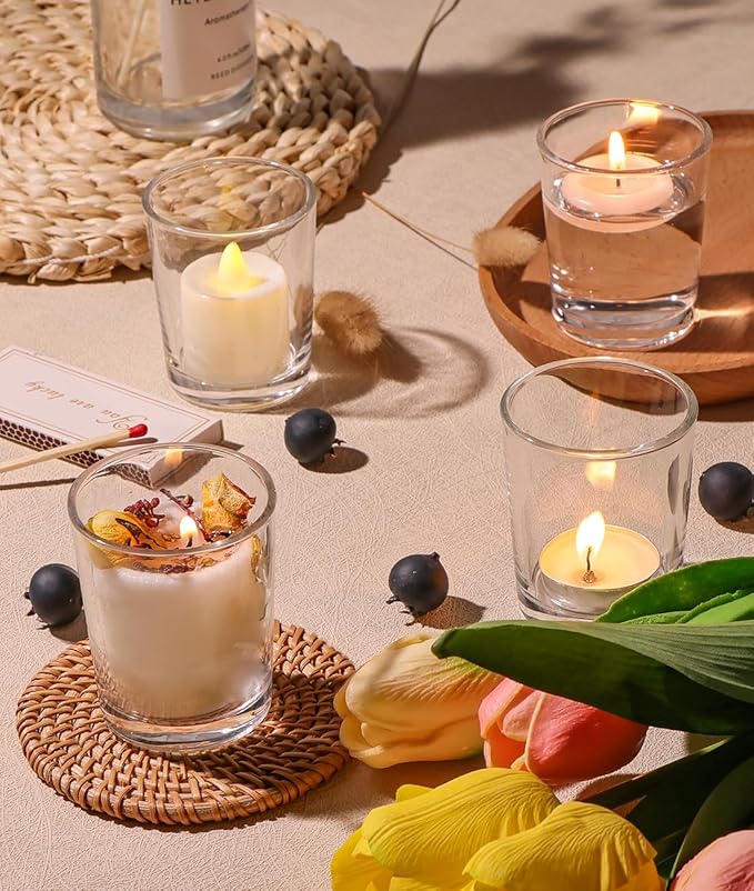 Letine 36-Pack Votive Candle Holders - Clear Glass Tea Light Holders - Glass Votive Candle Holder Bulk for Wedding Centerpieces/Home Table Decor/Propose/Christmas and Thanksgiving