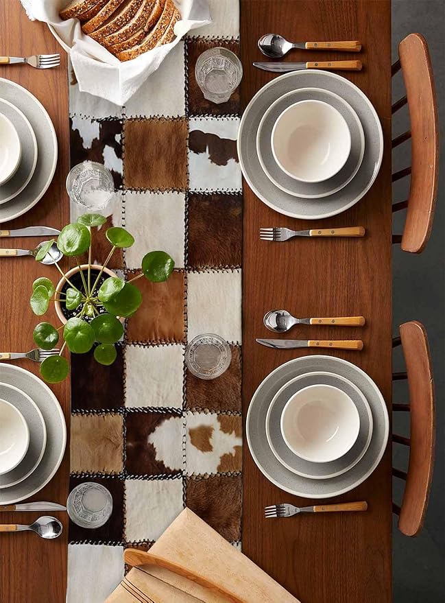 Abstract Cowhides Cotton Linen Table Runner for Dining Kitchen, Wedding Outdoor Party Tablerunners Decoration, Brown Beige Animal Fur Texture Dresser Scarf Coffee Tablecloth Runners 13x36 Inches