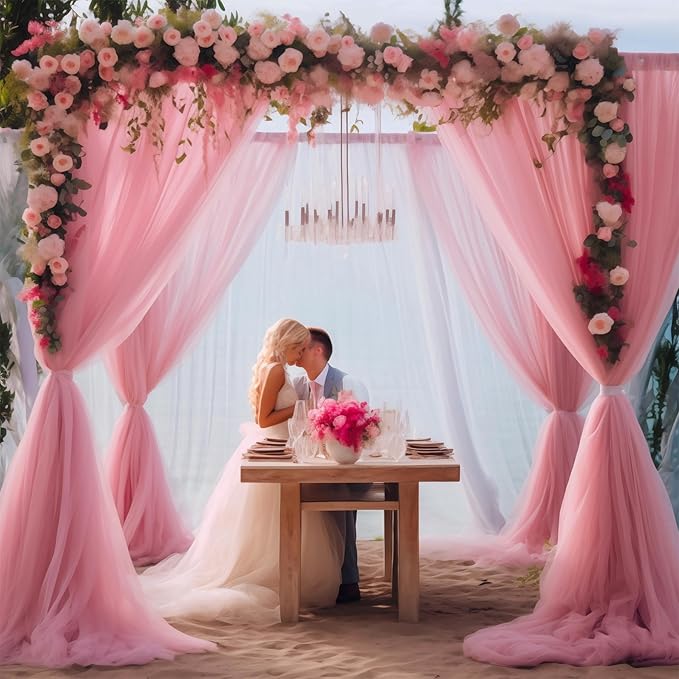 20x10 Dusty Rose Tulle Backdrop Curtains for Parties, Sheer Backdrop Curtain Wedding Photo Background Drapes for Baby Shower Photography Birthday Party