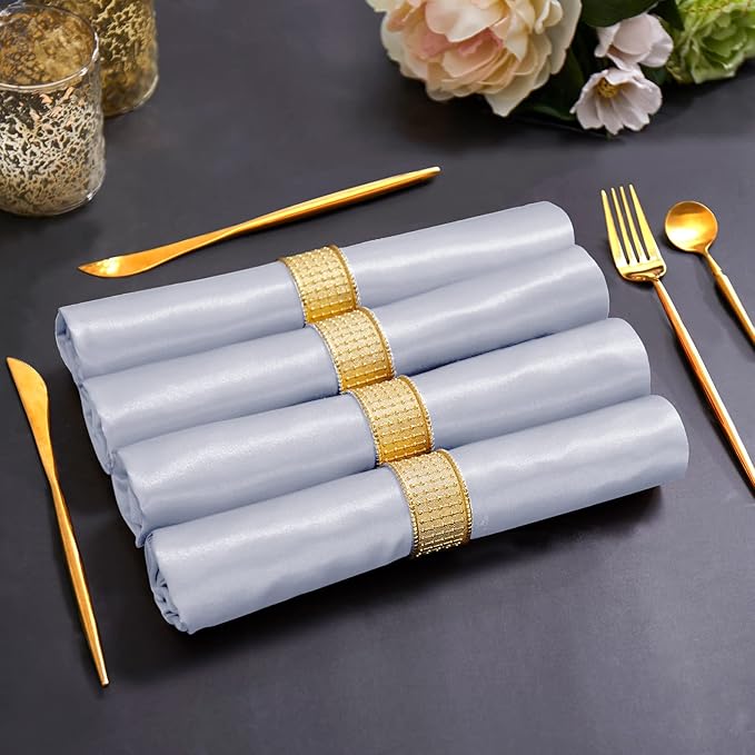 Horbaunal 30 Pack Silver Satin Napkins 17 x 17 Inch, Square Soft Table Dinner Napkins, Silky Cloth Napkins Table Decoration for Weddings Banquets Parties