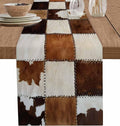 Abstract Cowhides Cotton Linen Table Runner for Dining Kitchen, Wedding Outdoor Party Tablerunners Decoration, Brown Beige Animal Fur Texture Dresser Scarf Coffee Tablecloth Runners 13x48 Inches