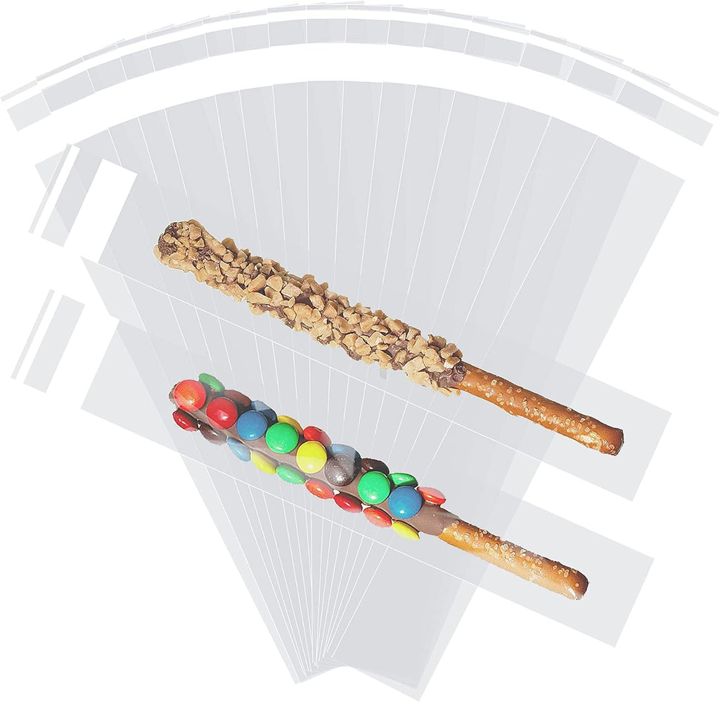 200 Pcs Thickened Pretzel Rod Bags - 2x10 Inches, Self Sealing Cellophane, Clear Individual Bags for Chocolate, Candies, Cookies