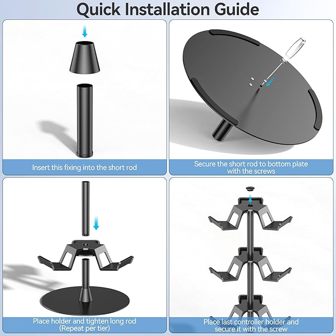 Headset Stand 4 Tiers for Desk, Rotatable Gaming Controller Stand for PS5/PS4/Xbox/Switch2/PS Portal/Phone, Universal PC Gamer Gift Accessory Controller/Headphone Holder for 12 Packs Controller