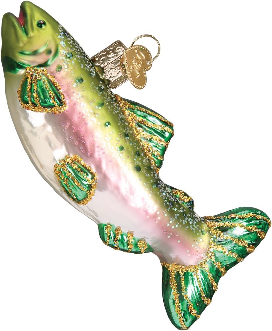 Old World Christmas Fish Collection Glass Blown Ornaments for Christmas Tree Alpine Rainbow Trout 3 x 4.25