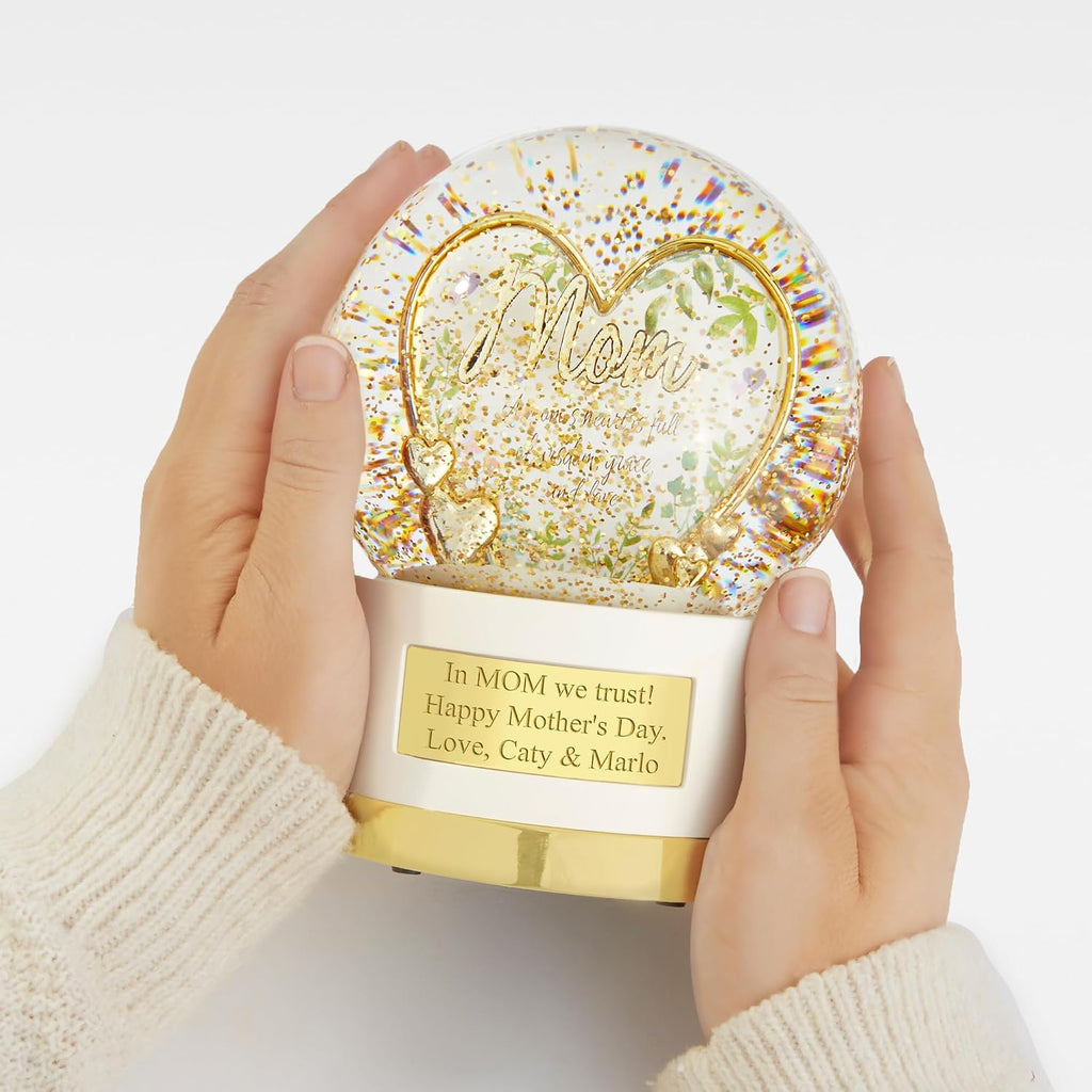 THINGS REMEMBERED Engraved Gold Mom Heart Musical Snow Globe (Free Customization), Plays Flower Song Music, Heartfelt Gift and Keepsake for Mom