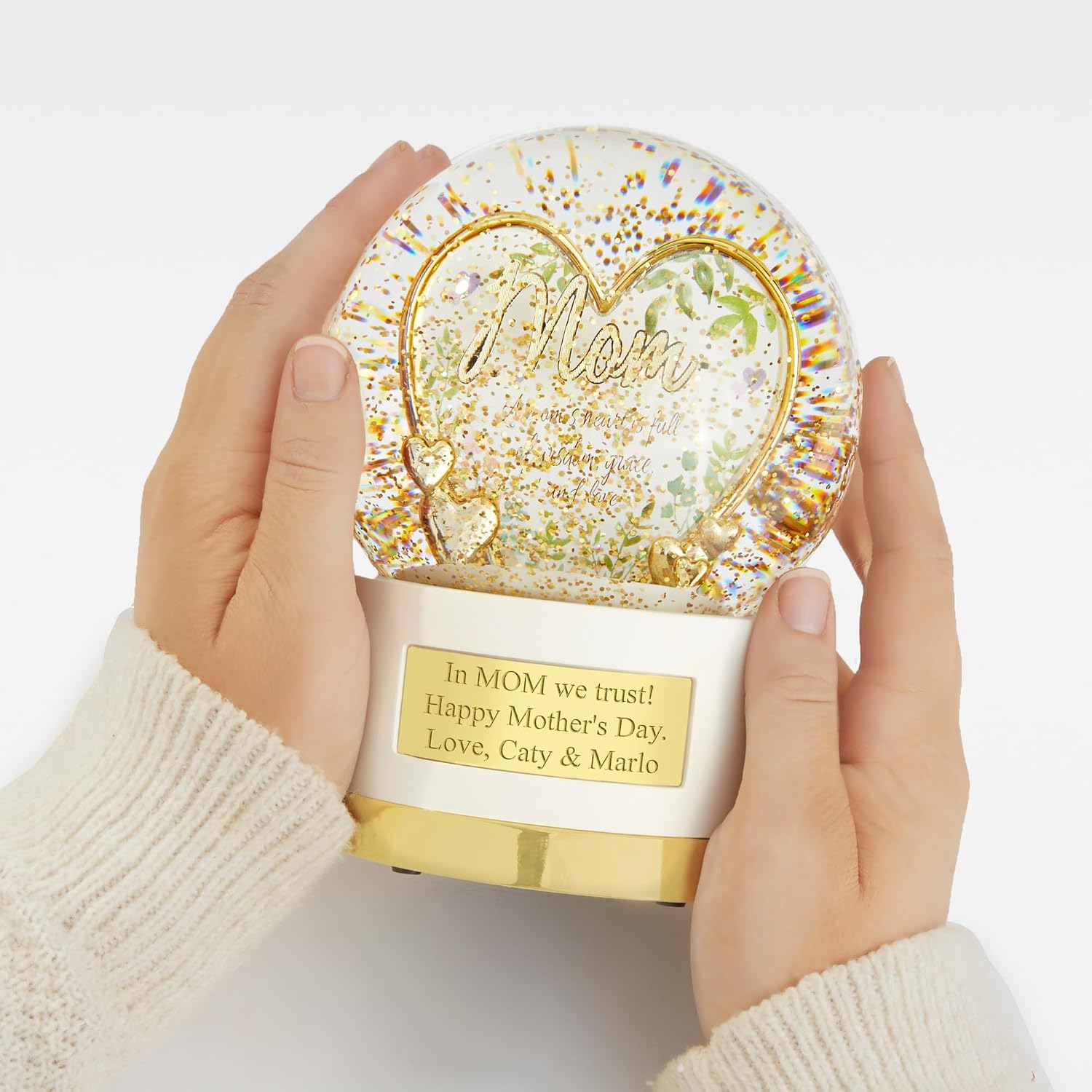 THINGS REMEMBERED Engraved Gold Mom Heart Musical Snow Globe (Free Customization), Plays Flower Song Music, Heartfelt Gift and Keepsake for Mom