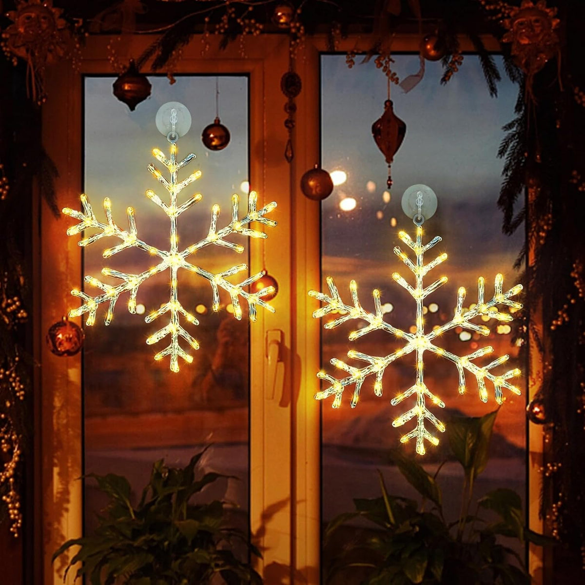 christmas window snowflake hanging lights, warm white, 13, main product view