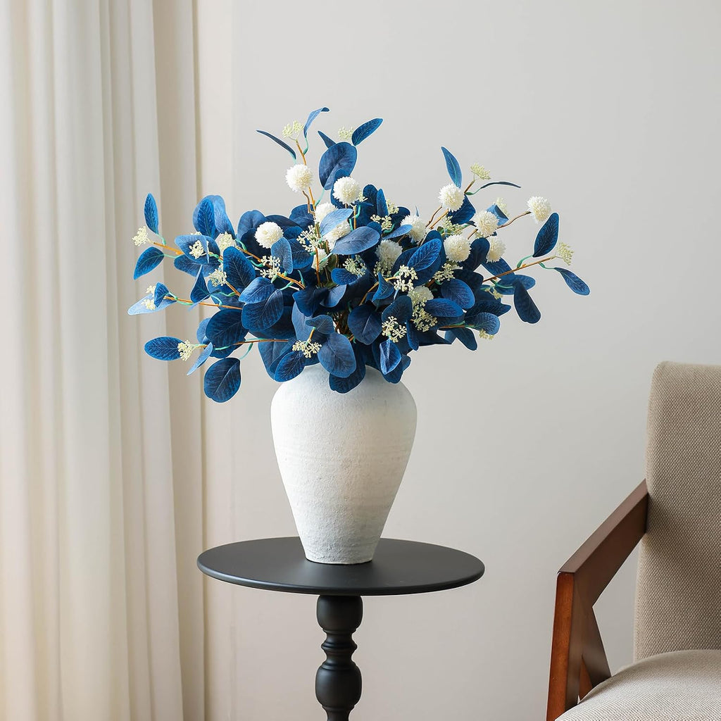 mizii 15pcs artificial flowers for vase, blue eucalyptus, side view