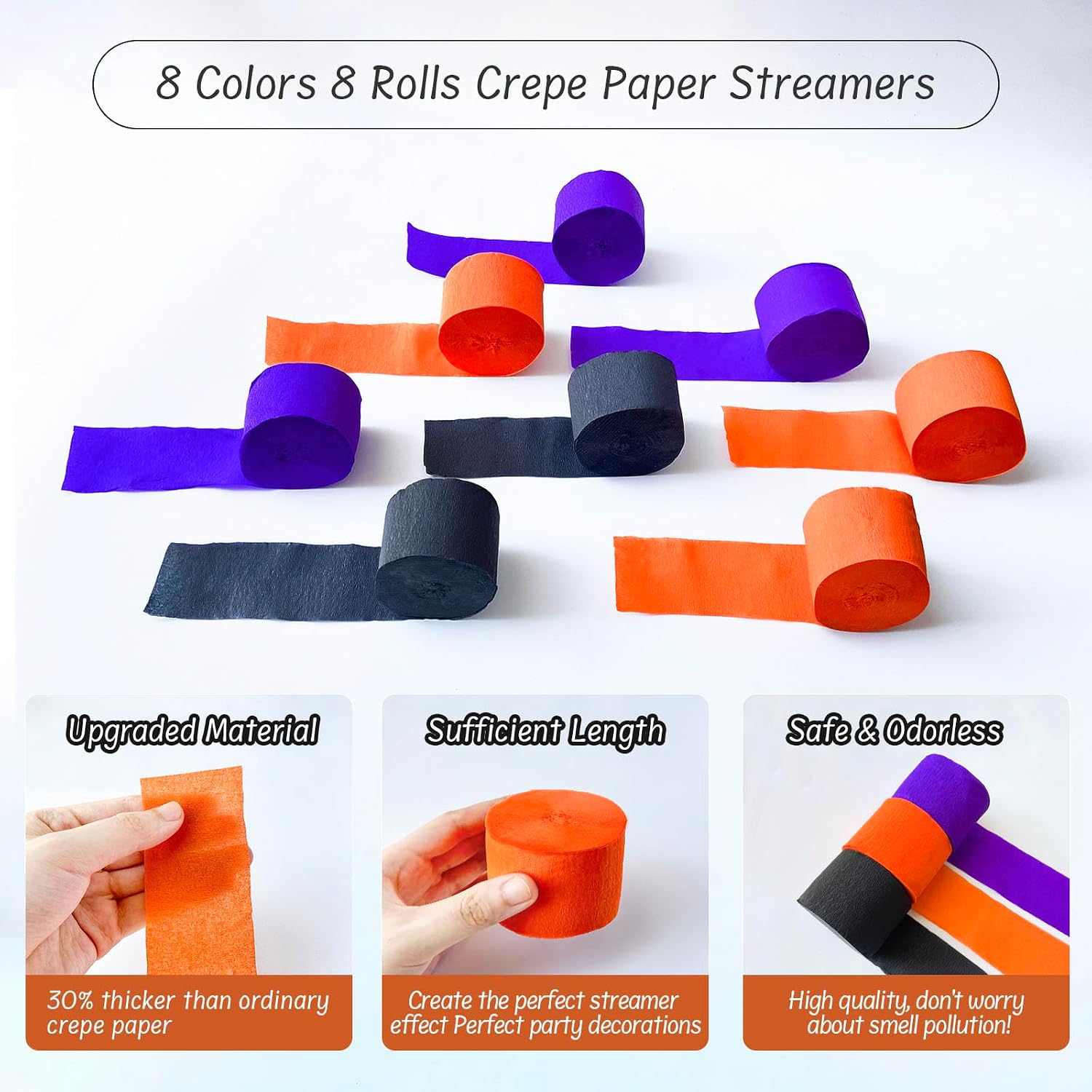 Kleeblatt Halloween Crepe Paper Streamers 8rolls, Halloween Party Decorations Backdrop, Black Orange Purple Paper Activities for Art Supplies, Streamer Crafts for Adults