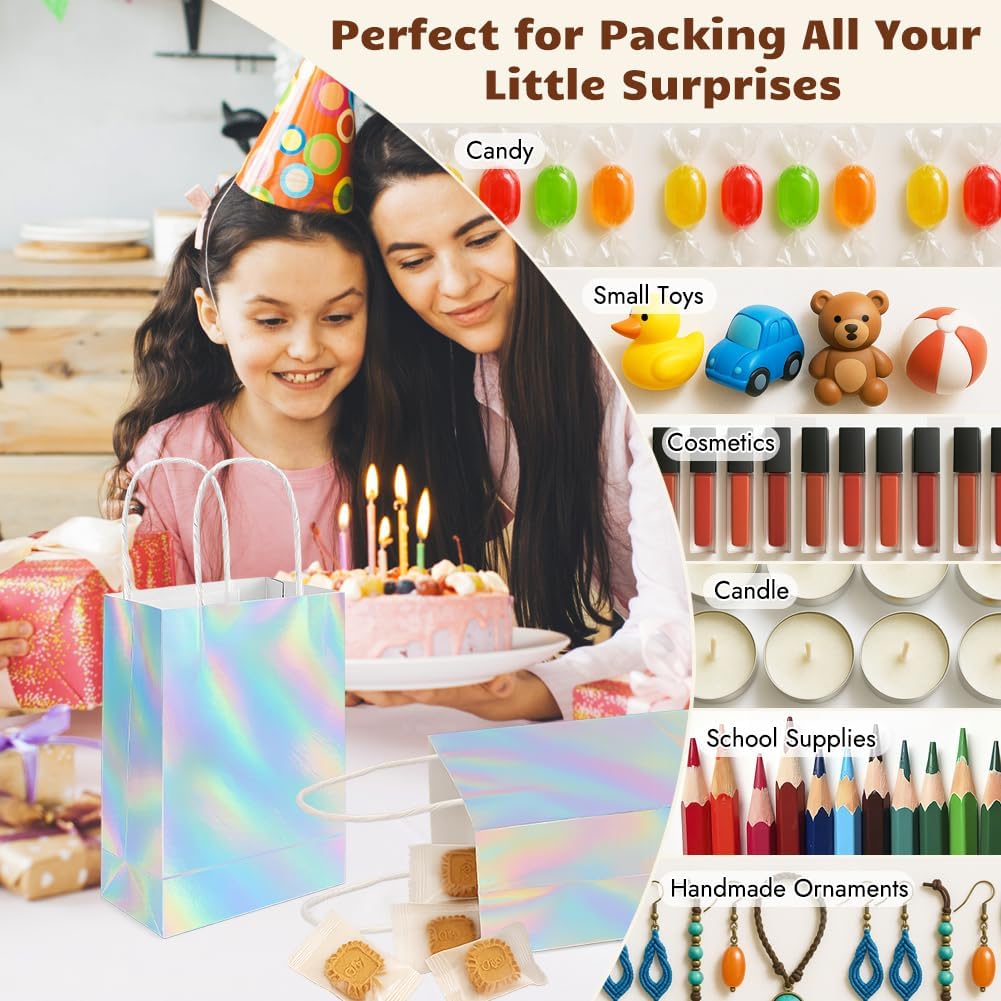 Shintop 30Pcs Iridescent Gift Bags with Handle, 8.3 x 5.9 x 3.1 Inch Holographic Goodie Bags Reusable Paper Glitter Party Favor Tote for Birthday Bachelorette Boutique