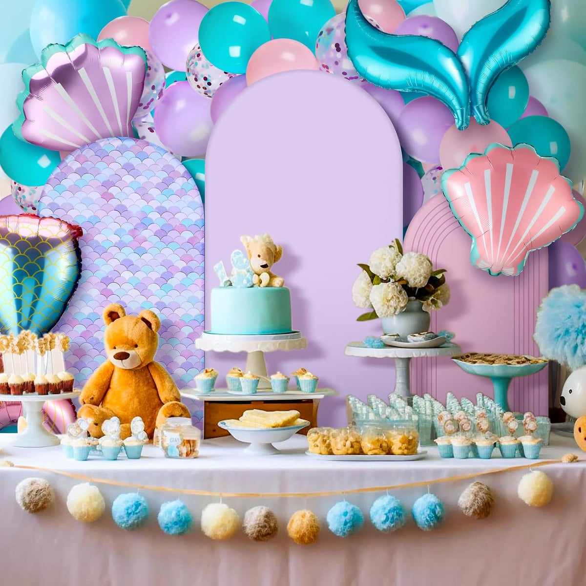 foilswirl 34 pcs mermaid decor set 4ft 5ft shown in use