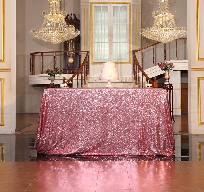 SquarePie Sequin Tablecloth 50 x 72 Inch Fuchsia Pink Sparkly Table Linen for Wedding Party