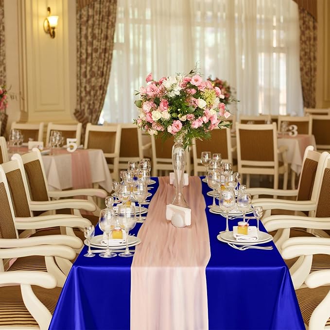 TURSTIN 4 Packs Satin Tablecloth 102 x 58 Inch Overlay Satin Table Cover Rectangle Bright Silk Tablecloth Smooth Fabric Table Decoration for Wedding Banquet Party Events, Royal Blue