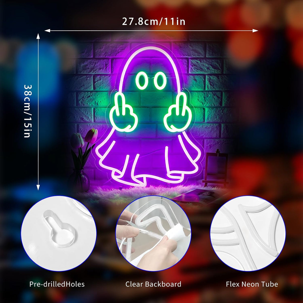 Neon Sign, Ghost Neon Signs for Wall Decor LED Signs Neon Light