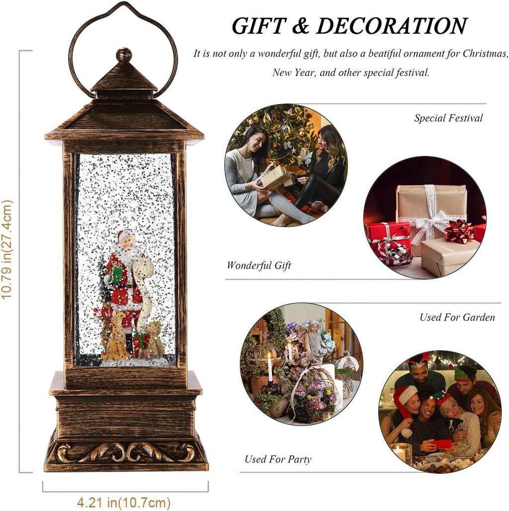 Christmas Snow Globe Lantern Crystal Glitter Lantern Features 8 Songs and 6-Hour Timer Function Ideal for Holiday Decorations and Gifts USB and Battery-Powered Snow Globe (Santa Claus)