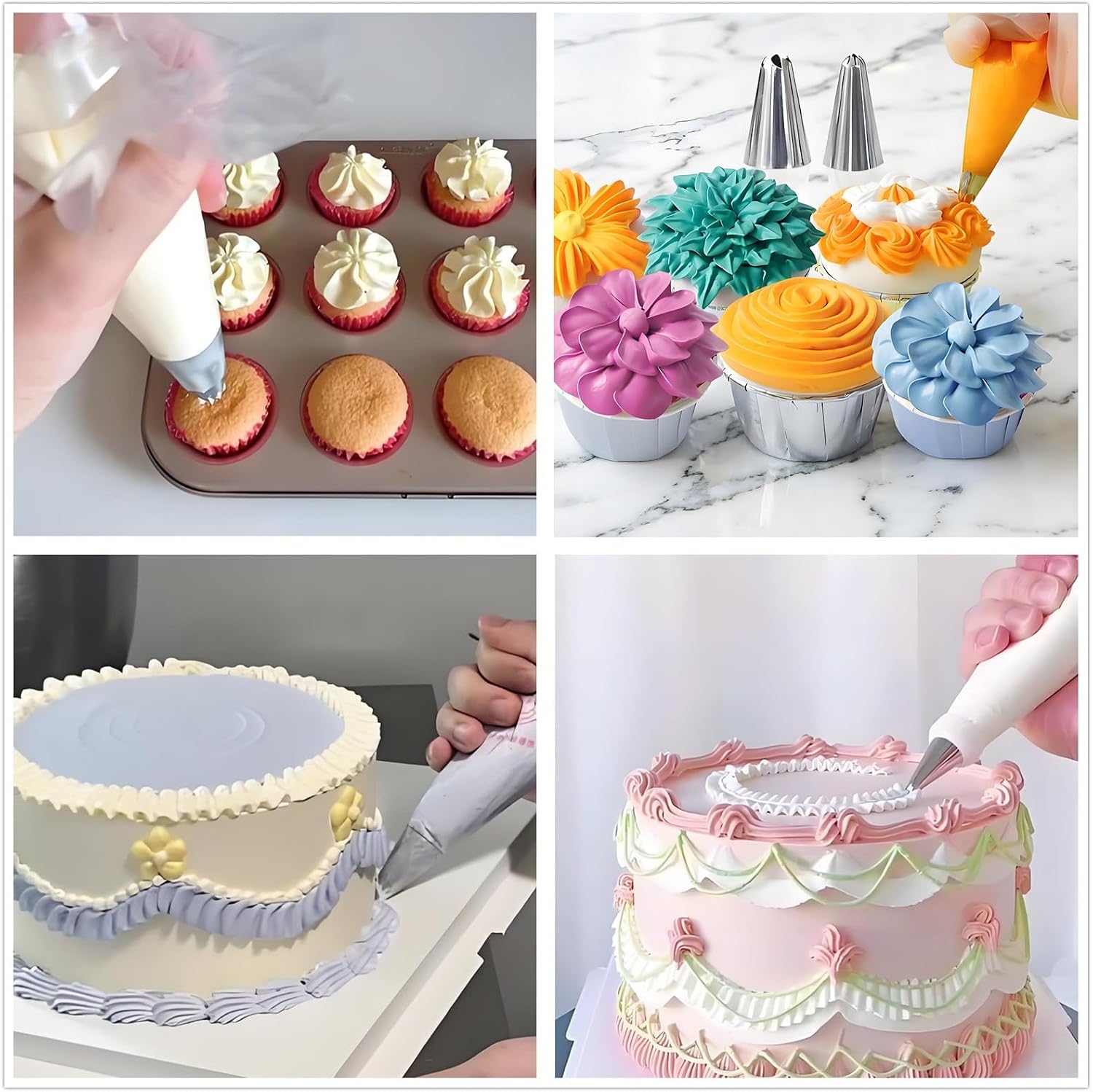Cake Decorating Kit, 190 Pcs Baking Supplies (Pink) | Cake Turntable, Leveler, 24 Numbered Icing Tips, 2 Spatulas, 3 Scrapers, 50 Cupcake Liners, 100 Pastry Bags & More