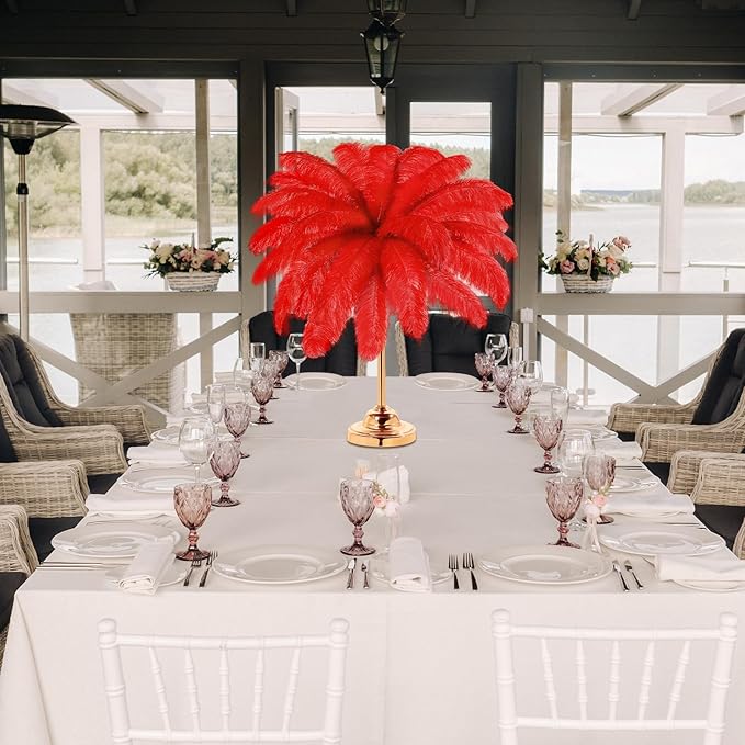 Retrowavy 30 Pcs 18-20 Inch Large Natural Ostrich Feathers Bulk for Centerpieces for Wedding Party Centerpieces Home Decoration Flower Arrangement (Red)