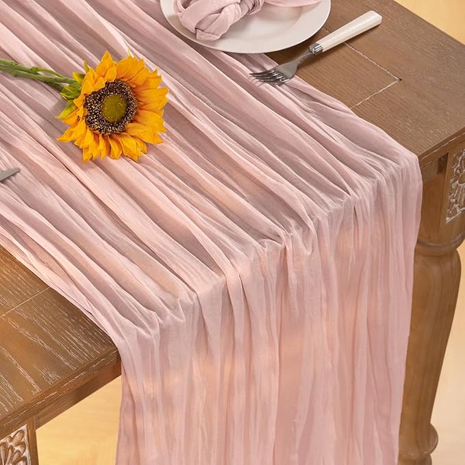 Pink Cheesecloth Table Runner 4 Pack Fall Table Runners Boho Gauze 120 Inches Light Pink Cheese Cloth Fall Table Decorations for Thanksgiving Wedding Bridal Girl Baby Shower Sweet 16 Party