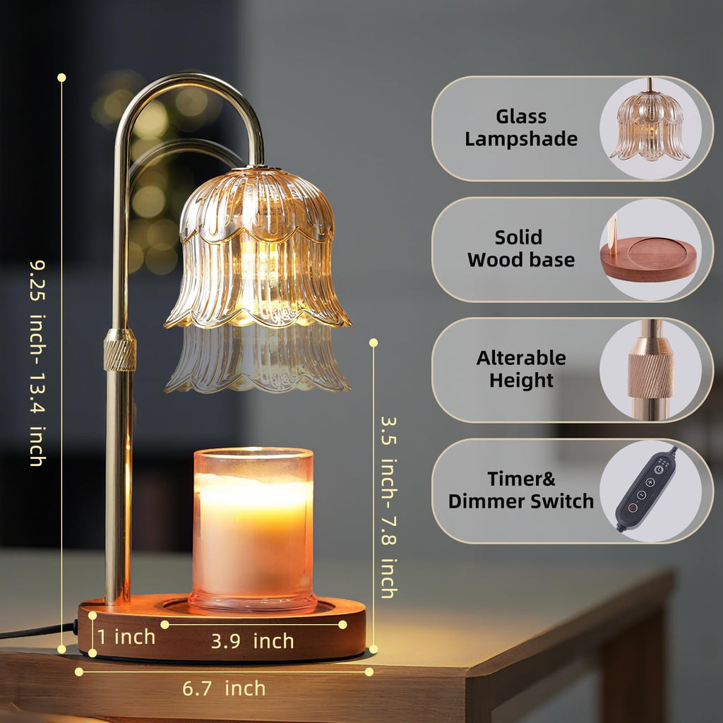 CRMILL Candle Warmer Lamp with Timer: Adjustable Dimmable Height Adjustable Warming - Flower Shape Wax Lamp Jar Candles No Flame Modern Home Decor Table Lights - Home Living Bedroom