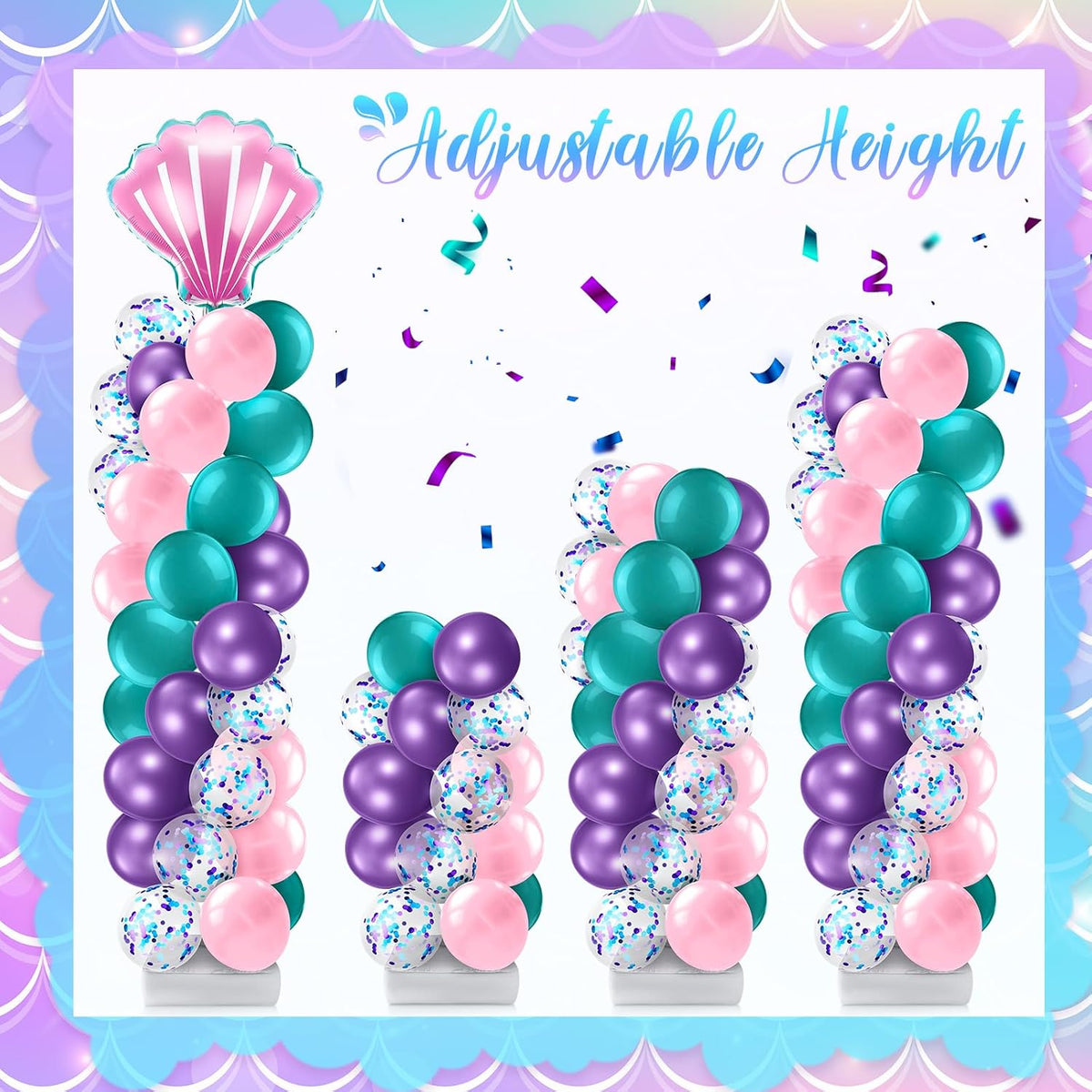 kasyat 2 set mermaid balloon column stand kit showing dimensions