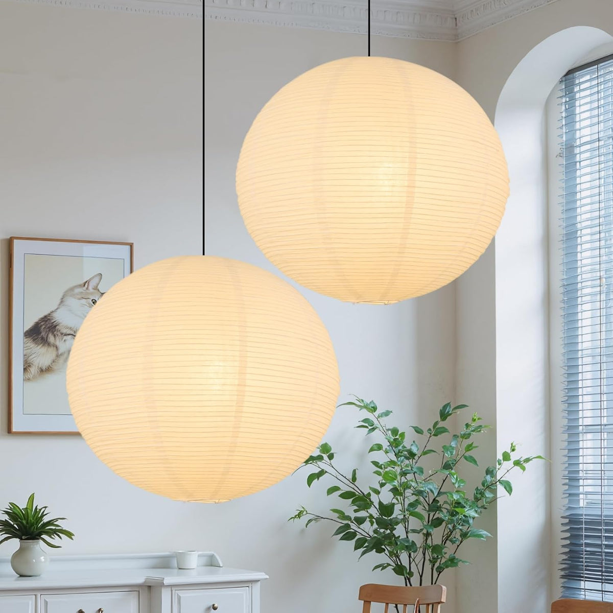 White Round Paper Lantern Lampshade set of 2, 20"x20'' Large Pap...