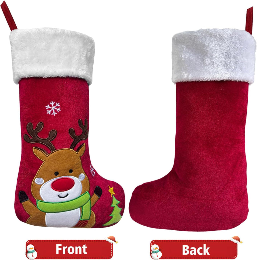 Reindeer Christmas Stockings Animal, 20" Velvet Cute 3D Deer Penguin Polar Bear Moose Xmas Stocking for Kids Girls Boys Women