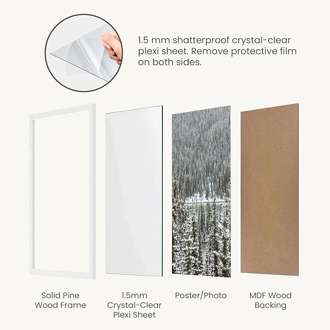 Opposite Wall - 18x24 in - White Solid Wood Picture Frame - Lightweight, Versatile & Shatterproof - Wall Hanging Poster or Photo Frame - Wall Decor for Office, Gallery & Home