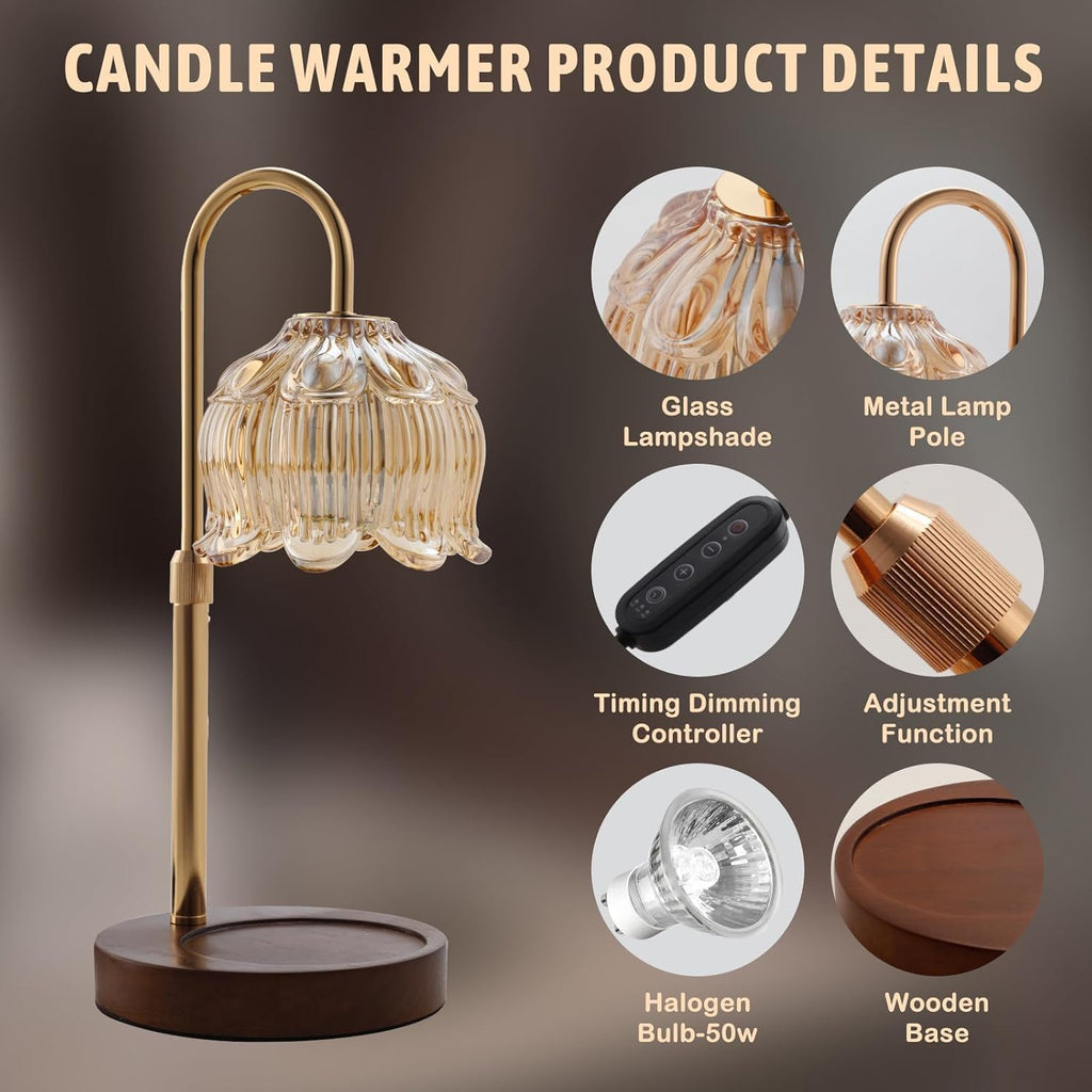 Fragrance Candle Warmer Lamp with 2 Bulbs Electric Candle Warmer with Timer & Dimmer for Home Decor