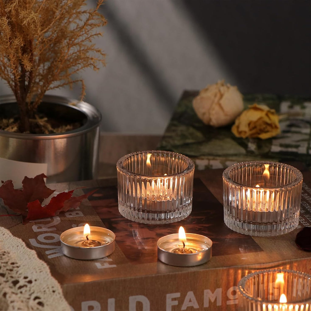 24 Pack Tea Light Candle Holders, Glass Clear Tealight Candle Holder Votive Candles Holders for Fall Wedding Table Centerpiece, Home Decor and Party Supplies
