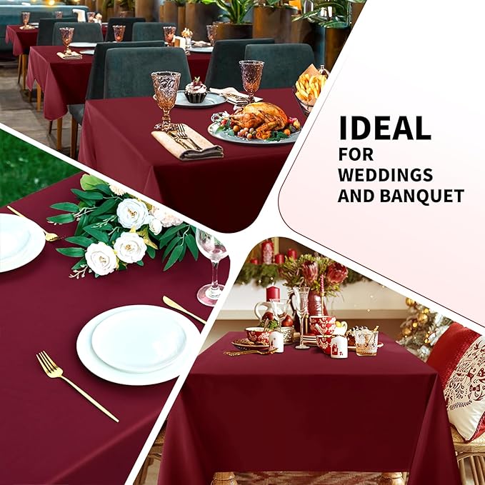 Burgundy 6 Pack Polyester Table Cloth 60 x 84 Inch, Rectangle Tablecloths for 6 Foot Tables Washable Table Cloth for Party Wedding