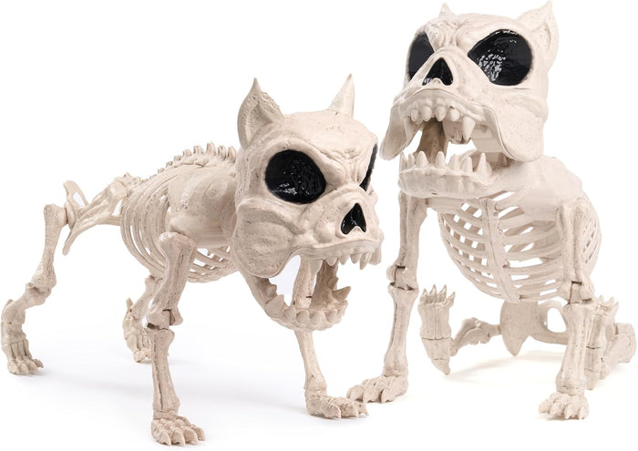 JOYIN 2 PCS 16" Poseable Dog Skeleton Halloween Decoration Animal Puppy Plastic Bones with Posable Joints for Prop Indoor Outdoor Decor Spooky Scene Party Favors Graveyard Decorations