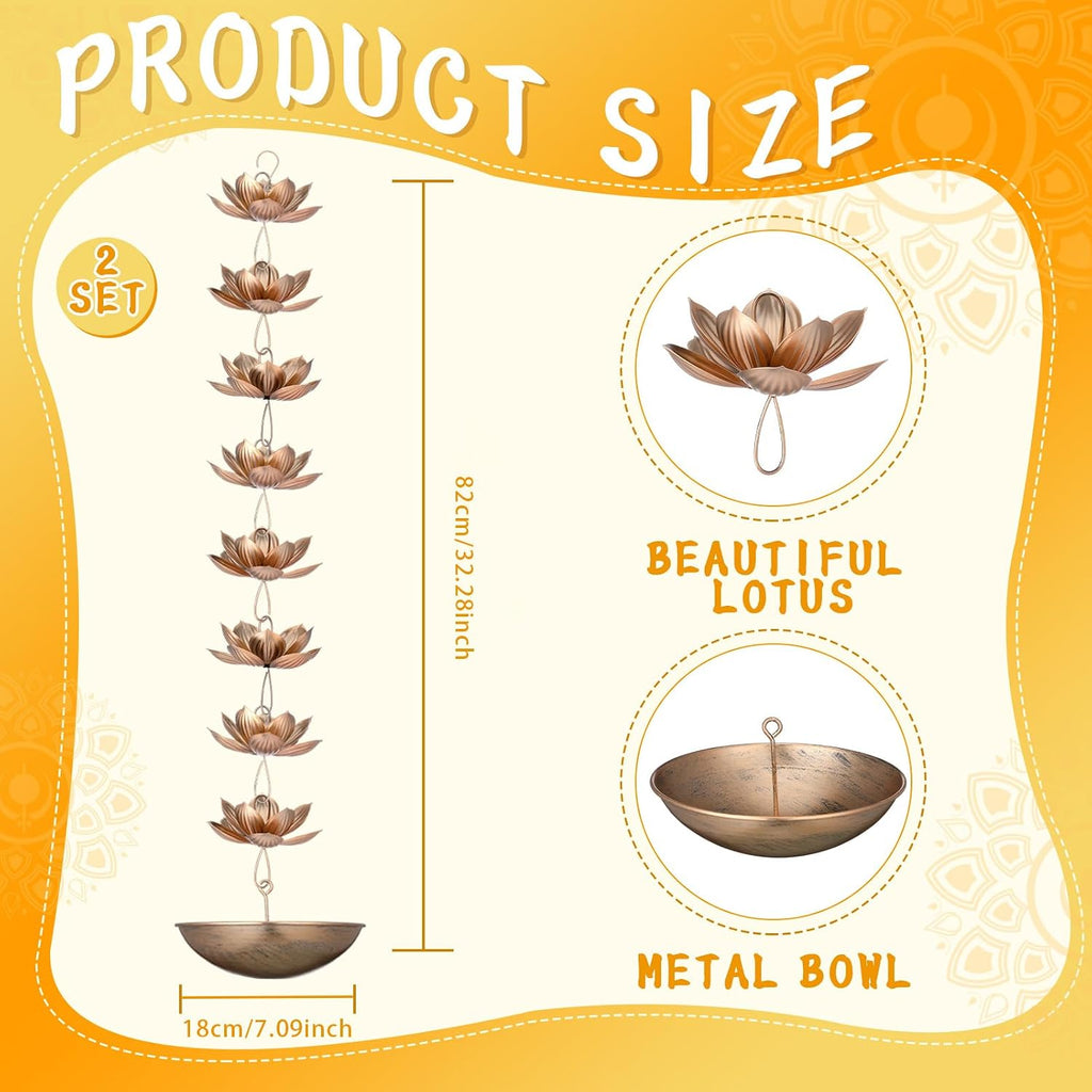 LemonRoad 2 Set Diwali Hanging Urli Bowl Metal Lotus Floating Diya Pot for Flowers & Decor Wall Hanging Uruli Candle Holder for Mandir, Diwali Gift, Indian Traditional Festival Decoration