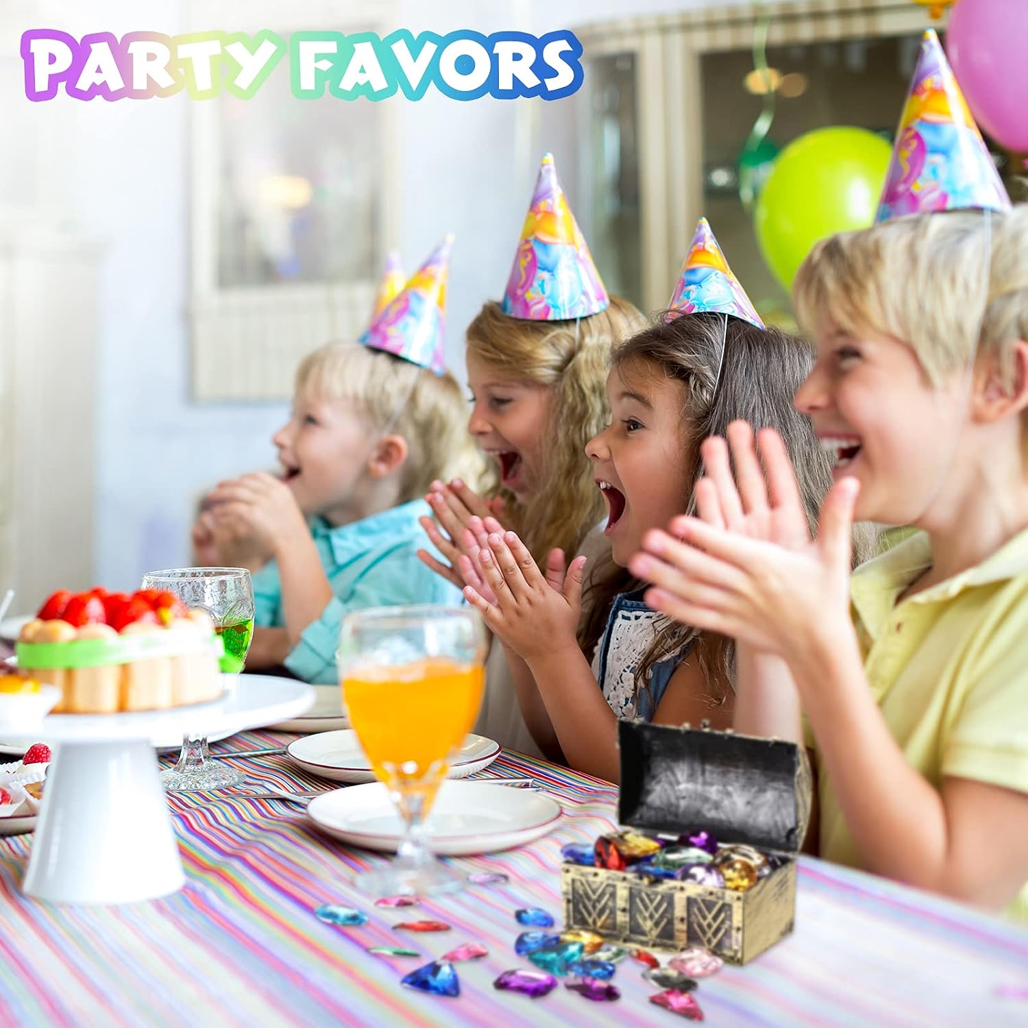 100 Pieces Toy Gems Pirate Treasure Jewels Fake Acrylic Gems Multicolor Bling Diamonds Plastic Gemstones with a Drawstring Bag for Party Table Decorations Sensory Bin Filler Pirate Party Favors