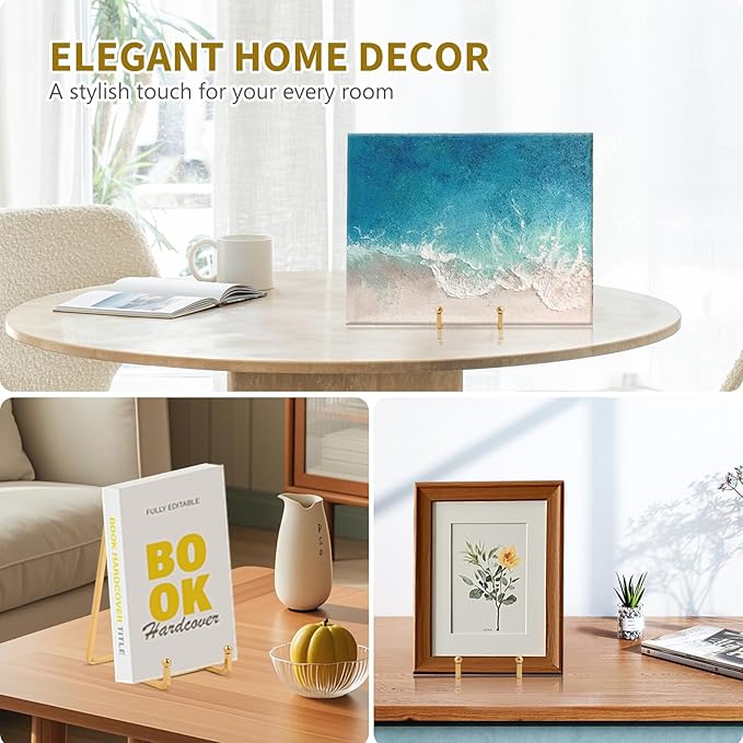 Plate Holder Easel Display Stand - 6 inch Metal Plate Stands for Display - Tabletop Picture Stand - Gold Iron Easels for Display Pictures | Photo Frames | Book | Decorative Plates | Plaque - 2 Pack