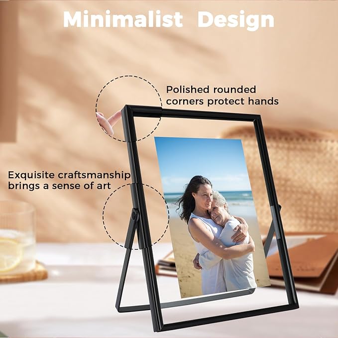 Black Floating Frame (6"x8", Vertical), For Picture 5x7, 4x6, 3x5, Tabletop Shelf Photo Frame, Classy Gift For Anniversary, Wedding, or Birthday